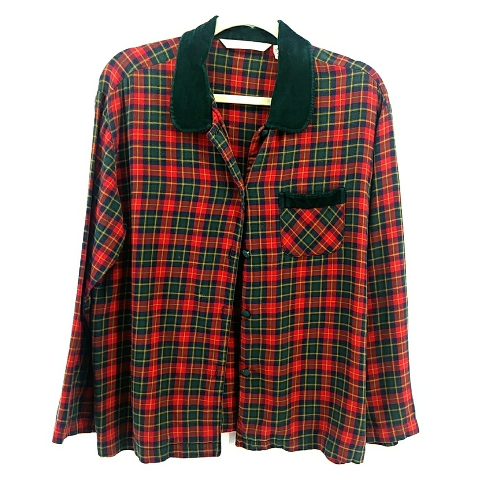 Vintage Victoria Secret Country Collection 90's Small Plaid Pajama Christmas Top